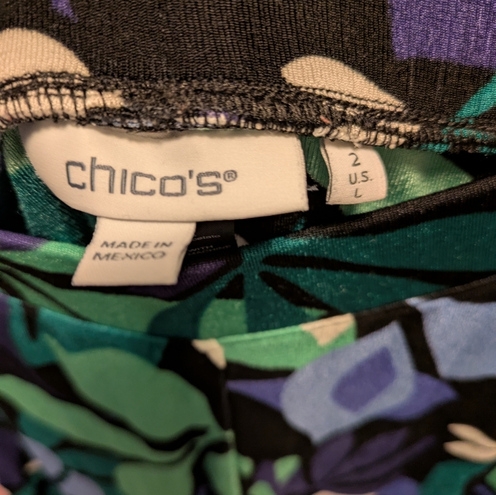 Chico's Floral Patterned Pants in Blue and Green. - Picture 3 of 4